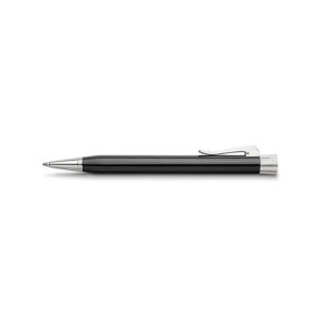 Propelling ball pen Intuition Platino The style of the Intuition series is unmistakable, with its characteristic trumpet shape, the ribbed surface of the end cap, and the spring-loaded clip. With its gleaming polish, the pure black of the Intuition writing instruments radiates a deep intensity. The Intuition Platino series brings a more powerful accent into play. Elegant as ever, but with a somewhat thicker barrel, the Intuition Platino makes its mark. The words “Handmade in Germany” are engraved in the platinum-plated ring that decorates the open end of the cap. Pure Black with Platinum-Plated Ring decorates the the eng of cap High-Gloss Black Resin Platinum plated trimming Twist-style mechanism Solid, spring-loaded clip Equipped with a large capacity refill in standard size Ink colour: black