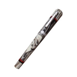 Delta Papuasi Limited Edition Fountain Pen The Asaro Mudmen come from just outside the village of Goroka in the Eastern Highlands Province of Papua New Guinea. A legend there tells that these mudmen were defeated by an enemy tribe and had no other choice than to flee into the Asaro River where they waited until dusk before attempting an escape. The enemy saw them rise up from the muddy banks, covered with mud and thought that they were spirits. The majority of tribes are fearful of “spirits”, including the enemy tribe whom in turn fled, giving the mudmen their easy conquer. Heading back into the village and still caked in mud, the Asaro mudmen did not foresee that the enemy tribesmen were still there. The enemy was so terrified when they saw the mudmen, they ran back to their village and held a special ceremony to ward off the spirits. To thank and honor the spirits, instead of covering their faces with the poisonous mud for their ceremonies, the Asaro Mudmen make masks from pebbles that they heat with water from the waterfall, in unusual designs such as long or very short ears either going down to the chin or sticking up at the top, long joined eyebrows attached to the top of the ears, horns and sideways mouths. Iroko Wood with Rhodium Trim Resin material, carefully selected pieces of exotic African Iroko wood are hand turned, producing beautiful, one of a kind writing instruments Limited edition 975 pieces. Delta 18Kt Medium fusion nib Hand turned Resin Clip is modeled after the bamboo of the region Rhodium plated trim  Uses cartridge or cartridge converter Made In Italy