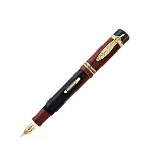 Delta celebrates the Native American People with a collection of writing instruments as engaging mystical and timeless as the truly American cultures that predate history itself with this Special Limited Edition Native American Celebration Series Broad Point Fountain Pen featuring Vermeil trim. Exquisitely packaged in a Luxury Tanganika Wood gift box which converts to a picture frame. The Indigenous peoples of North America are celebrated in traditional earth tones of umber, green and black swirled resin. The Celebration version of the pen features six diamonds set in the cap ring and is limited to 92 pieces. Broad 18 K gold nib. The wooden box is designed as a picture frame. BODY: Umber, green and black swirled resin CLIP: Vermeil with Native American Accent. NIB: 18KT Gold engraved with Native American logo. Different versions have platinum or gold mask. CAP & BODY: Hand-formed acrylic resins replicating Native American dream art. TRIM: Vermeil & Celebration has solid gold with solid gold central ring. PACKAGING: Luxury Tanganika Wood gift box which converts to a picture frame. Limited edition 92 pieces