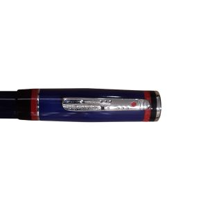 The Delta Maya Limited Edition Silver Rollerball honors the Mayan Civilization, and is the 8th edition of Delta’s Indigenous People series. The Mayan civilization began around 2,000 B.C. in the Yucatan Peninsula and Central America and is regarded as one of the most sophisticated ancient cultures. The Delta Maya Silver Rollerball is hand-turned from bars of blue and red resin – colors commonly used by Mayan Warriors as body paint. The solid silver accent band is decorated with motifs from Mayan potter. The pen clip represents a clay flute called Chililihtli. On the crown is a depiction of the Mayan calendar. The Maya Limited Edition Silver rollerball can be converted to a ballpoint pen with a refill change. The Delta Maya is also available in a special edition vermeil fountain pen, vermeil Non-Stop rollerball or limited edition silver fountain pen. Each Maya pen is limited to 800 pieces worldwide. Colour : Blue/Red Resin Trim Color : 925% Sterling Silver Material :  Italian Resin Filling system : Refill Limited 800 pieces worldwide Gift Box Made in Italy