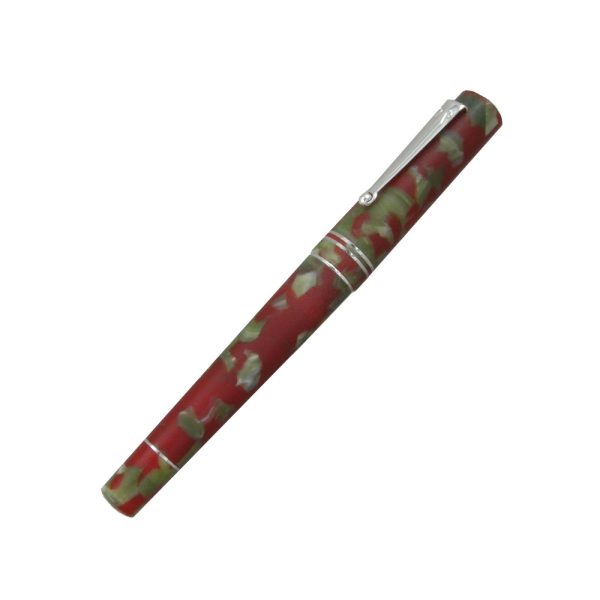 “The Journal,” Marbled Matte Red resin with Rhodium trim. The nib is a stainless steel, medium. It is original The Journal collection box and papers. This pen special converter filling system. It has a converter. This is a beautiful pen. One of the cornerstones of democracy in the western world was the establishment of freedom of the press, as guaranteed by the First Amendment of the United States Constitution. Delta honors the dedicated professionals of this vital public service with the Journal collection of writing instruments. Each pen in the Journal collection is turned from solid bars of Italian resin. The distinctive clip is forged from a special metal alloy designed for strength and flexibility, then coated with rhodium. Nib : Stainless Steel, Medium Nib Italian made fountain pen Red with chunks of olive green resin in a matte finish with chrome trim Fill Mechanism: Cartridge & Converter / Piston filler In box with paperwork, Made in Italy 