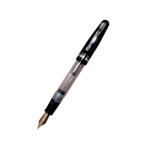 Delta Fusion 82 Demonstrator Black Fountain Pen – 18KT Fusion Medium Nib The Fusion 82 Demonstrator fountain pens are turned by hand from clear of special transparent resin and polished to a mirror finish and use cartridge/converter. Writing instruments made of special transparent resin turned by hand from solid bars and polished to a mirror like surface in 7 different colours. All the trimmings are in special metal alloy andare platted with precious rhodium. Colour : Transparent Body/ Black Cap Hand made in Italy clip is a special metal alloy particularly elastic is plated with platinum. Nib : 18kt Fusion Medium Nib Filling system : Cartridge/converter Gift Box Made in Italy