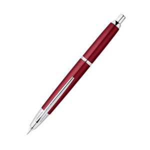 The Pilot Capless Decimo is a lighter, slimmer version of the iconic Pilot Capless retractable fountain pen. The Decimo shares the unique retractable mechanism and peerless nib quality of the 50-year old design of the classic Capless. The nib is deployed and retracted simply by pressing the polished rhodium-plated button – much like any retractable ballpoint pen. A skilfully-engineered shutter keeps the smooth-writing 18K rhodium-plated gold nib safe from damage or drying out. The Decimo comes with a converter for use with bottled ink, and can also use Pilot IC50 ink cartridges. Body Colour: Red Series: Pilot Capless Decimo Fill Mechanism : Cartridge/Converter Body Material : Metal Nib : 18Kt rhodium-plated gold Broad Nib Converter Included : Yes Trim : Chrome (Silver) Cap Type : Capless Packaging Type : Gift Box Packaging Made in Japan