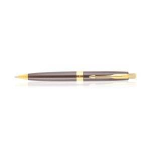 Parker Aster Matte Brown GT Ball Pen Parker Aster Ball Pen With Matte Brown Finish Metal Barrel And Gold Plated Trim. A Contemporary & Unique Design Blended Highlighted With A Gold Plated Ring On The Barrel. Body Colour Shade – Matte Brown Trim – Gold Plated Pen Opening Mechanism – Click Point – Fine Refill – Parker QuinkFlow
