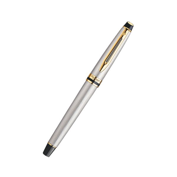 A Contemporary Pen That Distinguishes Itself By A Bold, Rounded ‘Cigar’ Shape, Expert Is An Object Of Refined Confidence. Precise, Demanding And Efficient, Its Individual Design Exudes Masculinity, Dynamism And Strength. Expert Is The Ultimate Expression Of Creative Expertise. The Stainless Steel Surface Combines With Cool, Bright Gold-Plated Trims To Create A Powerful And Pure Contemporary Character. The Original Slanted Cap Button With An Aluminum Medal Strengthens The Stylish Cosmopolitan Personality Of Expert. Engraved With The Waterman Hexagon And Signature W, This Elegant Stainless Steel Nib Ensures Optimal Writing Comfort. Finish – Brushed steel, golden trims… the alchemist’s art allies these metals to create an accessory both contemporary and sophisticated. Trims metal – 23K gold plated Material – Stainless steel satin Clip – Golden with 23K Gold Cap on-off mechanism Nib  – Stainless Steel 23K gold plate 2-tone finish Medium Nib 1 Blue Ink Cartridge (Blue) in gift box Made in India