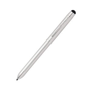 Cross Tech3+, The Ultimate in Multi-Tasking, An effortless twist transforms this finely-crafted black ballpoint pen, to a red editing pen, to a pencil, and back again. On the other end is a precision stylus to improve accuracy and ease when you interact with your favorite mobile device. However you choose to work and create, Tech3+ delivers on versatility. Platinum Plated finish with the classic Cross incised line-patterned engraving and platinum-plated appointments Multifunction pen includes a black ballpoint, red ballpoint, Pencil, hidden eraser, and touchscreen Stylus Twist technology makes cycling through your options Easy and intuitive Includes one black medium ballpoint refill (#8518-4) in pen, one red medium ballpoint refill (#8518-5), three 5mm Pencil leads (#8710) and one Pencil eraser (#8753) Presented in a gift box