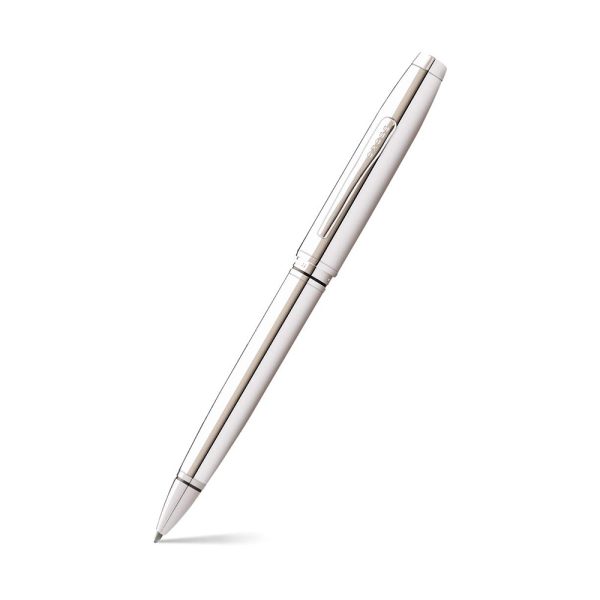 The Coventry ballpoint pen impresses with its strong profile, rich sheen, and polished contrasting appointments. This stylish writing instrument is the perfect gift for those who want to elevate their writing experience every day. Features the classic Cross profile and signature conical top Cap over barrel design Classic polished chrome with polished chrome appointments Swivel-action propel/repel feature Specially formulated ink that flows flawlessly for a superior writing experience Includes one black medium ballpoint (refill #8513) in pen Presented in a two-piece gift box