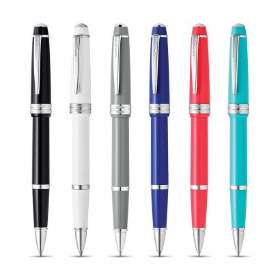 SAME BAILEY STYLE, NEW LIGHTWEIGHT FINISH. Bailey Light is the first of its kind in the Cross collection. Crafted to our exacting standards, the design shares the statement-making appeal and quality performance of the original Cross Bailey metal pen, but it weighs less in glossy resin. To complement the new attitude of this dependable, everyday option, we offer an array of fresh finishes. New lightweight resin design Same quality Cross performance Same statement-making style A high-gloss black resin finished with polished chrome appointments Click-off cap Exclusive Gel Ink Rollerball formula flows freely like a fountain pen Includes one Black Gel Ink Selectip Rollerball tip (refill #8523) Can easily be converted into a ballpoint pen or creamy porous felt-tip pen by simply changing the refill to the desired type of tip (refills sold separately) Cross gift box