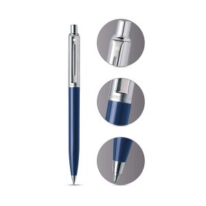 A modern spin on a retro click The Sheaffer Sentinel Show off your unique sense of style with the retro modern clickable pen with a flair for the contemporary. Its slim, classic design is understated, yet creative and fun. A selection of solid and contrasting finishes with chrome details complete the look. Classic slim profile Clickable propel/repel mechanism Royal Blue Barrel with Brushed Chrome Plated cap featuring nickel plate appointments Features the Sheaffer White Dot®, the trademark symbol of writing excellence Click propel/repel mechanism Specially formulated ink flows flawlessly for a smooth writing experience Includes 1 Medium Black Ballpoint Refill installed in pen; extra refills available in additional widths and colors Presented in a self-serve clamshell package