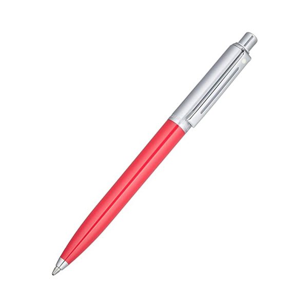 The Sheaffer Sentinel - Show off your unique sense of style with the retro modern clickable pen with a flair for the contemporary. Its slim, classic design is understated, yet creative and fun. A selection of solid and contrasting finishes with chrome details complete the look. Classic slim profile Clickable propel/repel mechanism Rose Red Barrel with Brushed Chrome Plated cap featuring nickel plate appointments Features the Sheaffer White Dot®, the trademark symbol of writing excellence Click propel/repel mechanism Specially formulated ink flows flawlessly for a smooth writing experience Includes 1 Medium Black Ballpoint Refill installed in pen; extra refills available in additional widths and colors Presented in a self-serve clamshell package