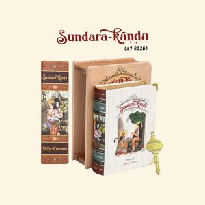Introducing our exquisite wooden boxed editions of the Sundarakanda, available in two convenient sizes. Each edition is encased in a handcrafted book-styled wooden box, meticulously made from Maple, Walnut, and Beige woods. Adorned with captivating illustrations, these boxes showcase the artistry and craftsmanship involved. Not only do they protect your cherished Sundarakanda, but they also add elegance to your bookshelf or sacred space. Discover the timeless epic of Sundarakanda, a mesmerizing chapter from the ancient Indian epic, Ramayana. Immerse yourself in the captivating tale of Hanuman’s heroic journey to find Sita, filled with courage, devotion, and divine encounters. Experience the power of this spiritual masterpiece that continues to inspire and uplift hearts worldwide. The Sundara Kanda Book Has Golden-Gilded Fore-Edges With Gold Plated Corner Clips The Cover Is Also Embellished With Swarovski Crystals This Book Has Special Embossed Spine Ribs To Give An Antique Look The laser cut metal book marker with mace design comes with this book. Wooden Gift Box Size : 109X 84MM