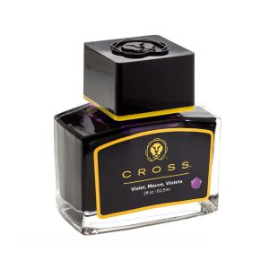 Cross Violet Ink - 62.5ml Bottle The perfect complement to a Cross fountain pen, this 2oz (62.5ml) glass bottle of Cross?Violet fountain pen ink is formulated to provide both superior writing characteristics and complete chemical compatibility with Cross fine writing instruments. The newly designed bottle features an elegant glass body with a custom cap embossed with the new Cross lion logo. The new squared-off corners of the cap makes for easier gripping when opening and closing the bottle. Ink in a bottle. Bottle Contains 62.5 Ml (2 Oz.) Of Ink. Our Exclusive Formula Provides Both Superior Writing Characteristics And Complete Chemical Compatibility With Our Fine Writing Instruments. Specially Formulated Cross Fountain Pen Ink Model Number : 8945S-6 This refill is compatible with the following collections: Classic Century/Century II/Townsend/ATX/Peerless 125/Botanica/Bailey/Calais/Beverly