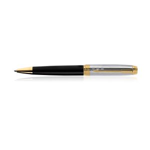Parker Ambient Deluxe Black GT Ballpoint Pen This Ambient Deluxe black GT ball pen from Parker complements the style of today’s professionals and offers a delightful writing experience. It is beautifully crafted with a metal body with a decorative glossy finish and a contrasting silver cap that makes it look distinct and attractive. Colour - Black with Gold Plated Trim Body : Glossy finish Barrel with Brass Decorative Coating Fine stainless steel (SS)tip nib Mechanism - Twist Comes with replaceable refill Standard/ultra fine navigator roller ball refill