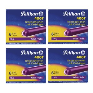 TP/6 ink cartridges is a standard ink cartridge for all Pelikan cartridge fountain pens and many other brands. Available in many different coloured inks! Large ink cartridge for all Pelikan and many other cartridge fillers Colour: Violet Royal blue ink is erasable and washable 6 ink cartridges per case