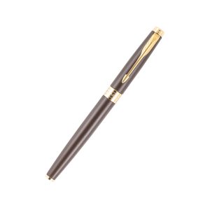 Parker Aster Lacque Brown GT Rollerball Pen, Parker Aster Roller Ball Pen With Lacquer Brown Finish Metal Barrel And Gold Plated Trim. A Contemporary & Unique Design Blended Highlighted With A Gold Plated Ring On The Barrel. Roller Ball Pen With Lacquer Brown Finish Metal Barrel Gold Plated Trim A Contemporary & Unique Design Gold Plated Ring On The Barrel Made in India