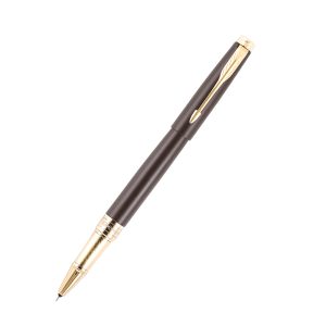 Parker Aster Lacque Brown GT Rollerball Pen, Parker Aster Roller Ball Pen With Lacquer Brown Finish Metal Barrel And Gold Plated Trim. A Contemporary & Unique Design Blended Highlighted With A Gold Plated Ring On The Barrel. Roller Ball Pen With Lacquer Brown Finish Metal Barrel Gold Plated Trim A Contemporary & Unique Design Gold Plated Ring On The Barrel Made in India