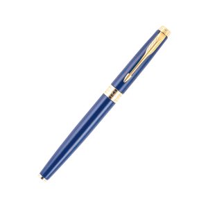 Parker Aster Matte Blue GT Fountain Pen – Medium Nib Parker Aster Fountain Pen With Matt Blue Finish Metal Barrel And Gold Plated Trim. A Contemporary & Unique Design Blended Highlighted With A Gold Plated Ring On The Barrel. Matte Blue with Gold Plated Trim Metal Barrel Pen opening mechanism: Cap off/ cap on Stainless Steel Medium Nib A contemporary and unique design blended highlighted with a chrome plated ring on the barrel