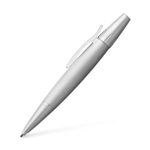 Twist pencil e-motion Pure Silver The writing instruments e-motion pure Silver captivate with their characteristic, dynamic silhouette. An elegant yet modern combination: the shimmering silver metal barrel with fine guilloche structure and the matt chrome-plated tip, grip part or cap. With its reduced look and cool feel, e-motion pure Silver proves its potential to become a timeless classic. Barrel made of metal, chrome-plated matt With elaborate guilloche engraving End cap and tip made of chrome-plated matt metal Spring-loaded clip made of metal, chrome-plated matt Equipped with a twist mechanism for moving the leads forwards Replaceable eraser under the end cap Break-resistant 1.4 mm lead for smooth writing and sketching White gift box with attractive printed slip case