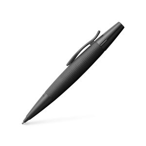 e-motion Pure Black twist pencil, 1.4 mm, black The e-motion, with its dynamic shape and deepest, trendy matt black shade, stirs passion. The look and feel of the masculine aluminium barrel with its guilloche pattern mesmerises pen-connoisseurs. Barrel made of black anodised aluminium With elaborate guilloche engraving End cap and tip made of chrome-plated polished metal Spring-loaded clip made of chrome-plated polished metal Equipped with a twist mechanism for moving the leads forwards Replaceable eraser under the end cap Break-resistant 1.4 mm lead for smooth writing and sketching White gift box with attractive printed slip case