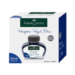 Whether it's a passionate letter, a creative masterpiece or important documents, Faber-Castell Fountain Inks will add a touch of style to every word you write. With its smooth flow and consistent lines, your handwriting will exude a level of refinement that commands attention! We understand the importance of reliability when it comes to your writing instruments. Faber-Castell Fountain Ink is designed to deliver unmatched performance with our fountain pens. Its exceptional composition ensures optimal ink flow, preventing clogging and smudging, so you can focus on expressing your thoughts without interruption. Beautiful Royal Blue, erasable ink comes in a 62.5 ml glass bottle. Additional colors and bottle sizes are also available. From traditionalists to bold innovators and creatives, our ink collection has the perfect shade to match your needs and personality. Ink in a bottle Contents: 62.5 ml Ink colour: Royal Blue Also available in black Quality ink made in Germany