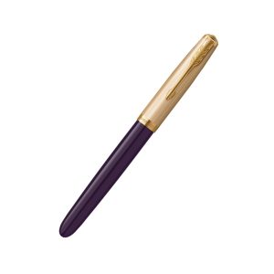 Parker 51 At once smart, polished and professional, the PARKER IM Fountain Pen is an ideal partner with unlimited potential. The sleek tapered shape pairs seamlessly with innovative designs to make a striking statement. Crafted with an intense plum lacquer body accented in gold finish trim, this PARKER pen makes a memorable gift. The nib is made from durable stainless steel and shaped to provide the optimal writing angle. For use with QUINK ink cartridges or convertible to ink bottle filling. Every detail is refined to deliver a writing experience that is at once dependable and faithful to over 125 years of PARKER brand heritage. The Parker 51 Deluxe Plum GT features a streamlined silhouette and iconic hooded 18k solid gold nib. Hand assembled using durable Plum precious resin, complemented by a chiseled cap, golden cap jewel and trims. Parker 51 is a modern take on the original icon once hailed as the ‘world’s most wanted’ first launched in 1941. Durable glossy plum precious resin barrel and chiselled gold finish cap and trims and the signature PARKER arrow clip Featuring a unique hooded 18k solid gold nib delivering a writing experience that is both reliable and personal A comfortable and ergonomic shape is paired with superior PARKER craftsmanship to evoke the brand’s rich heritage A unique yet sophisticated gift, your Parker 51 fountain pen is presented in a premium PARKER gift box with a long black QUINK ink cartridge Made in France