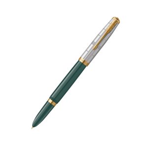 The Parker 51 Premium is a reimagining of the iconic classic first introduced in 1941. The original took the world by storm and this modern take is equally as stunning, whilst retaining its signature streamlined silhouette and unique hooded nib for a smooth reliable writing experience. The barrel crafted from precious resin has a glossy finish in four colours - Black, Forest Green, Rage Red and Turquoise. Each colour carefully selected from the heritage range to appeal to modern tastes. Gold trims bear the unmistakable hallmark of superior PARKER craftsmanship with the cap displaying one of four beautifully engraved patterns taking their inspiration from the designs and structures of contemporary architecture. The Parker 51 Premium is a classic icon truly reimagined for today. Taking a design classic and reimagining it for today’s world the Parker 51 Premium cuts an arresting figure against a background of minimalist tech style. A streamlined, forest green precious resin barrel in heritage colours complemented by a gold trim including its marque of quality, the PARKER arrow clip. The gold and stainless-steel cap is a stunning example of PARKER craftsmanship, beautifully engraved with contemporary patterns inspired by modern architecture. The unique hooded nib, crafted from stainless steel and gold, delivers a smooth reliable ink flow for a superior writing experience. Presented in an equally elegant gift box, the PARKER 51 Premium is a gift that will delight a whole new generation of design lovers.