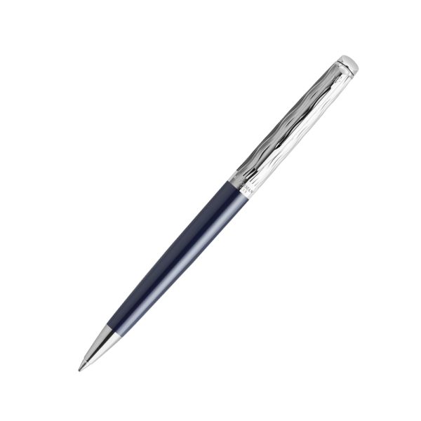 The Waterman Hemisphere L'Essence Du Bleu CT Ballpoint Pen is a stylish and elegant writing instrument produced by the Waterman brand. It's part of the Hemisphere collection. The colour blue in its different shades and tones remains a timeless source of inspiration for Waterman. The fashionable L’Essence du Bleu Hémisphère ballpoint pen is finished in a vibrant, deep blue lacquer with Waterman’s signature wave pattern chiselled into the metal cap. The ballpoint pen feature the Waterman double-branched clip, palladium trim, and is presented in a prestige gift box. Deep blue lacquer coated brass barrel with signature wave pattern twist cap Palladium plated trim with twist mechanism Body Material: Brass Blue Refill has a medium nib with smooth-writing. Ballpoint pen is used with a Waterman refill Compatible Refill: Proprietory Refill Ballpoint pen is presented in a beautiful waterman gift box. Country of Origin: India