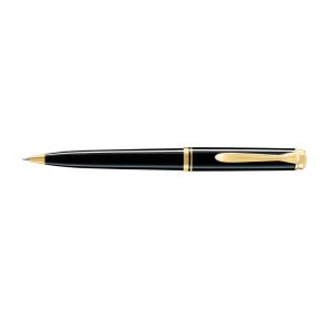 The Pelikan Souveran Series represents the highest quality in writing instrument manufacture using only the best materials available. All fountain pens feature Pelikan's unique differential piston filling system to ensure a large ink capacity with a visible indication of ink level via the translucent barrel (or portion of the barrel in the case of all black or dark blue pens). Hand craftsmanship high quality control and a commitment to traditional values have made the Souveran writing instruments one of the most popular pens of all time. miller than the 800 and larger than the 400, the 600 size is ideal for both men and women. The sleek elegance of the diamond-processed sleeve together with precise technology guarantee everlasting beauty. The Souveran 600 fountain pen features hand-crafted finely engraved 14 carat gold nib available in fine medium or broad nib sizes and fills with Pelikan's very sturdy brass piston filling mechanism from bottled ink. The distinguishing Pelikan hallmark is seen on the crown of the cap a double silver ring can be seen on the cap as well as the barrel. Finish: Black Acrylic Resin Finish Clip: Gold Plated Trim: Gold-plated trims Twist Mechanism Gift Boxed