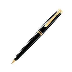 The Pelikan Souveran Series represents the highest quality in writing instrument manufacture using only the best materials available. All fountain pens feature Pelikan's unique differential piston filling system to ensure a large ink capacity with a visible indication of ink level via the translucent barrel (or portion of the barrel in the case of all black or dark blue pens). Hand craftsmanship high quality control and a commitment to traditional values have made the Souveran writing instruments one of the most popular pens of all time. miller than the 800 and larger than the 400, the 600 size is ideal for both men and women. The sleek elegance of the diamond-processed sleeve together with precise technology guarantee everlasting beauty. The Souveran 600 fountain pen features hand-crafted finely engraved 14 carat gold nib available in fine medium or broad nib sizes and fills with Pelikan's very sturdy brass piston filling mechanism from bottled ink. The distinguishing Pelikan hallmark is seen on the crown of the cap a double silver ring can be seen on the cap as well as the barrel. Finish: Black Acrylic Resin Finish Clip: Gold Plated Trim: Gold-plated trims Twist Mechanism Gift Boxed