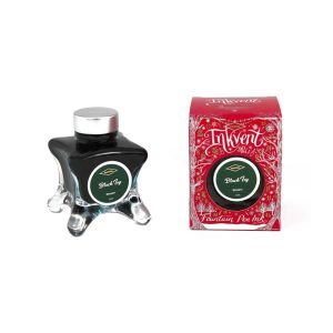 This 50ml glass bottle of Diamine Black Ivy sheening green fountain pen ink was Initially launched as part of the 2021 Diamine InkVent calendar, and is now a part of the regular Diamine Red Edition collection. This ink works best with broader nibs on high quality paper to really see the sheen. If the ink is absorbed into the paper the ink will only shimmer and not sheen. The sheen inks needs to be on the surface to reflect the light. These inks have different properties, some shimmer and some shimmer & sheen. The sheening aspect is unpredictable, and the effect will depend on the right pen and paper combination. Sheen inks: Ruby Blues, Black Ivy