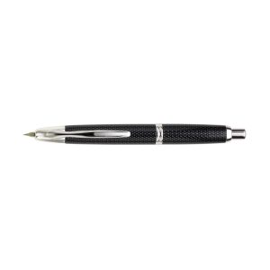 Pilot Capless Kasuri Black Rhodium Trim Fountain Pen a.k.a Carbonesque in Europe due to the similarity of a carbon-fibre finished. This finish is actually known as the Kasuri in Japan. Kasuri is a Japanese word for fabric that has been woven with fibers dyed specifically to create patterns and images in the fabric. It is an ikat (resist-dyeing) technique. The patterns are characterized by a blurred or brushed appearance which is reflected in this pen. Body Colour: Kasuri Black Series: Capless Kasuri (kasuri) Product Number : 2077 - 1500RRR-F-B Material : Metal Trim : Rhodium Cap Type : Capless Nib : 18Kt rhodium-plated gold Fine Nib Converter Included : Yes Method - Knock type Fill Mechanism : Cartridge/Converter (CON-40 *Cartridge ink can also be used.) Packaging Type : Gift Box Packaging Made in Japan