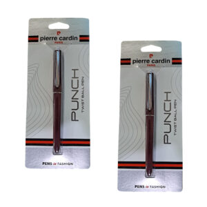 Designed by renowned brand Pierre Cardin Paris, this ball pen features a unique punch twist mechanism for easy use. Its sleek design and high-quality material make it a luxurious addition to any writing collection. Perfect for professionals and everyday use, this pen ensures smooth and effortless writing. Maroon Metal Body with Chrome Trim Twist Mechanism  Punch Twist Pen Gives You The Smooth Writing Experience For Comfortable Writing. This pen features a sleek and contemporary design, characterized by its polished finish and refined lines. The barrel is crafted from durable materials, giving it a solid and luxurious feel in hand.  These writing implements have an easy-to-hold, ergonomic grip that gives you control over your lines. and easy to transport These writing implements are the ideal present for the guest book table at events like conventions and parties.