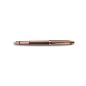 SO EASY TO ADMIRE The Sheaffer 100 Series Coffee Edition, a distinguished writing instrument celebrated for its enduring elegance and superior craftsmanship. This beautiful pen features a rich dark coffee brown hue, accented with a refined cup and heart emblem on the cap. Painstakingly crafted to meet exceptional standards, it is the perfect choice for both professionals and aficionados who value the finer things in life. Elegant, streamlined silhouette Accented with a refined cup and heart emblem on the cap  Stylish cut-out clip Matt Brown with Regal Brown Trims Features the Sheaffer White Dot®, the trademark symbol of writing excellence Stainless Steel with PVD Regal Brown Accents Medium Nib Included Universal converter and 1 black & 1 blue cartridge  Pen, Converter, Cartridge, Warranty Card, Information Card and Gift Box