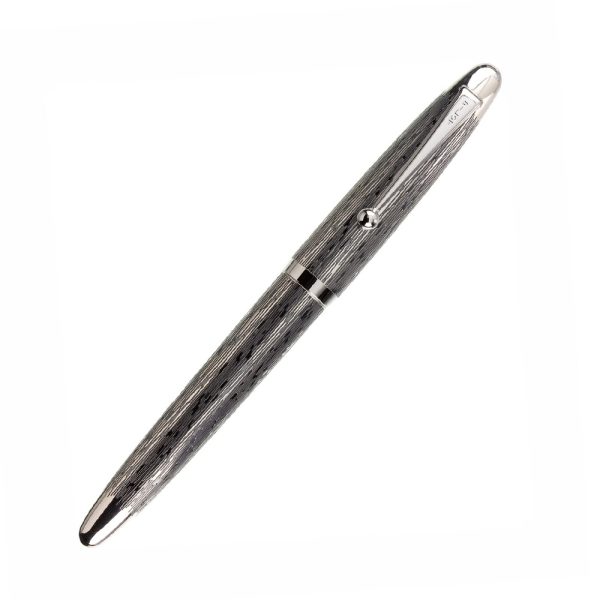 The Pilot Sterling Silver Tsumugi CT Fountain Pen is a handcrafted from genuine sterling silver. Each pen is engraved with an exquisite detailed design, a symbol chosen by Pilot to reflect an important facet of Japanese culture. “Tsumugi” has a pattern that is based on a piece of silk fabric. This fountain pen features a rhodium-plated 18k gold inlaid nib. A CON-40 converter is included with each pen, but they will also accept Pilot proprietary ink cartridges. The snap cap secures the pen when not in use and although it’s a bit heavy, it will post to make a nicely balanced pen when writing. The overall weight of a pen in the Sterling collection is around 34 grams, making it fairly comparable to the Pilot Metal Falcon. While tarnishing may be a concern given the material of the pen, the included polishing cloth will ensure easy, convenient cleaning of the pen body to keep away blemishes. The design on each pen will not hinder this cleaning either and allows for thorough, complete polishing. Model : FK5MSTUMINT Made From 925 Sterling Silver barrels and caps with Tsumugi Pattern Material: 925 Silver Snap Cap with Silver Plated trim Fountain pen comes with a Pilot CON-40 converter Nib : 18kt Gold Rhodium-plated inlaid nib Fountain pen is presented in a beautiful Pilot gift box. Brand Origin: Japan