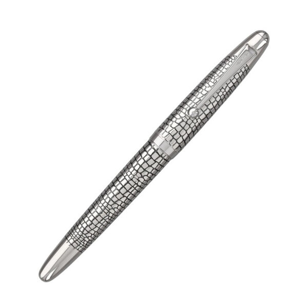 The Pilot Sterling Silver Ishidatamu CT Fountain Pen is a beautiful fountain pen in Pilot's Silvern collection. The pen's barrel and cap are made of genuine sterling silver, giving it a nice weightiness in the hand. This fountain pen features a rhodium-plated 18k gold inlaid nib. A CON-40 converter is included with each pen, but they will also accept Pilot proprietary ink cartridges. Ishidatami is the name of the pattern that is etched into barrel and cap. In Japanese, ishidatami ("stone paving") refers to stones that were used to pave rough roads, especially on steep mountain passes. These paved roads used large stones carefully composed to give travelers sure footing, which improved travel dramatically during the Edo era. Some portions of these roads are beautifully preserved and have inspired artists in Japan over time. The small, irregular lines engraved on the Pilot Sterling Silvern Ishidatami capture the image of old Japanese cobblestone perfectly. The overall weight of a pen in the Sterling collection is around 34 grams, making it fairly comparable to the Pilot Metal Falcon. While tarnishing may be a concern given the material of the pen, the included polishing cloth will ensure easy, convenient cleaning of the pen body to keep away blemishes. The design on each pen will not hinder this cleaning either and allows for thorough, complete polishing. Model : FK5MSIDMINT Made From 925 Sterling Silver barrels and caps with stone paving Pattern Material: 925 Silver Snap Cap with Silver Plated trim Fountain pen comes with a Pilot CON-40 converter Nib : 18kt Gold Rhodium-plated inlaid nib Fountain pen is presented in a beautiful Pilot gift box. Brand Origin: Japan