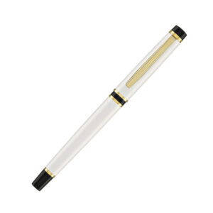 The Pilot Grance is an elegant fountain pen line paired with a buttery smooth 14K gold nib to write with. At a relatively affordable price for a 14K gold nib pen, the Pilot Grance can be considered as a great first gold-nib pen option. This classic pen design is made out of brass with a glossy finish that grants it a professional and luxurious aesthetic. The brass material offers it a great weight balance for you to write with it either capped or uncapped. The pen comes with black sections accented with multiple gold rings down the pen barrel, finial, and grip section. Various colorations are also available in this collection, including plain colors and pearlescent finishes. This sophisticatedly beautiful pen features a glossy Pearl White finish with gold accents. The Pilot Grance uses the 14k gold nib and provides a smooth writing experience.  Model : Grance Pearl White (FGRC12SRPWMK) Product No. : 2326 Colour: Pearl White Material: Brass with lacquer finish Gold Rings & trim Nib : 14kt gold nib, Medium Filling Mechanism: Included Pilot blue ink cartridge and CON-40 converter Presented in a beautiful Pilot gift box. Brand Origin: Japan