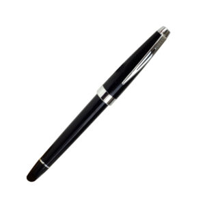 Aventura Collection A Workhorse for Any Taste or Style Aventura is the perfect complement to those who forge their own path in life. Its distinctive design features a layered profile and a unique clip cut out revealing the richly coloured resin finish beneath. This collection is as striking as it is stylish. Tapered silhouette with integrated clip Ample room for adding a personalized engraving Classic, onyx black resin finish polished chrome appointment Hand-finished precision ground stainless steel nib Click off cap accented by a wide chrome band and a sophisticated perforated clip design Includes one black fountain pen cartridges (#8921) that are as neat and easy-to-use as a ballpoint or a rollerball refill Optional converter available (#8751) to fill pen from bottled ink Presented in a premium gift box