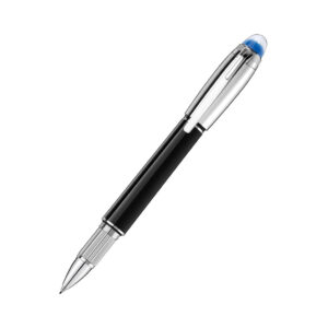 The new StarWalker is dedicated to walking among the stars. It is about exploring space and alien galaxies and being part of one of humanity's most mysterious and fantastic adventures: space exploration. The collection's new design pays tribute to the incredible emotions that space travelers report when they see our blue planet floating in infinite space. The unique StarWalker emblem technology features a transparent blue dome above the Montblanc emblem, reminiscent of the Earth rising above the moon's horizon. The StarWalker Doué features a platinum-plated cap and fittings and a barrel made of black precious resin. ID No. MFHQ1QXB8 This contemporary pen is high on performance along with finesse of great craftsmanship Black, precious resin barrel Platinum-coated appointments and clip with embossed Montblanc brand name and individual serial number Floating Montblanc emblem in transparent cap-top Signed and stamped warranty card Presented in a luxurious gift box