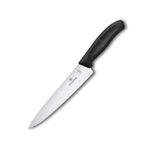 Chef’s Knife for Smooth and Uniform Cuts Chef’s Knives are designed to stand up to anything on your cutting board. Their ergonomic handles and balanced design make carving a breeze. Their blades are thin and sharp so you can slice as thin as you like and as consistently as you need. Meats of any cut, fruits and vegetables in all shapes and sizes – cut them all with grace and precision. Product Code : 6.8003.19B SWISS MADE CARVING KNIFE – The Victorinox Swiss Classic Carving Knife makes the laborious task of carving large joints and cuts of meat easier. Whether you are dicing a pork shoulder or slicing through roast beef or a steak, this kitchen tool ensures effortless chopping. ULTRA SHARP STAINLESS STEEL BLADE – The 19 cm high-carbon blade with a Straight edge is wear-resistant and cuts cleanly through all types of food. Made from Stainless Steel, all Victorinox kitchen knives are corrosion resistant and tough – ensuring long-term durability. COMFORTABLE GRIP – The Thermoplastic elastomers (TPE) handle is slip-resistant and features ergonomic design, shaped for ultimate comfort and usability. Made from Polypropylene, the handle is durable and well-suited for long-use by both professional chefs and home cooks. 140+ YEAR OLD SWISS COMPANY: Established in 1884, Victorinox is an authentic Swiss brand with a rich history and heritage. In addition to its iconic pocket knives, Victorinox produces premium household and professional knives, watches and travel gear. Masterfully crafted, all Victorinox products embody the brand values of functionality, innovation, iconic design and uncompromising quality and ensure the customers are always best prepared for life’s everyday challenges.