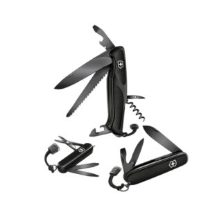 Monochrome Black Pocket Knife We’ve given our iconic pocket knife a glossy makeover, raising its style game to new heights: meet the lustrous Spartan Onyx Black. Thanks to a special polispectral process, the monochrome black finish not only looks timelessly classy, it’s extra durable, too. This sleek knife combines exceptional multifunctionality to tackle DIY or picnic tasks with charisma and depth. Product Code : 1.3603.31P Toothpick / Tweezers / Lanyard / Key ring / Corkscrew / Reamer, punch and sewing awl / Bottle opener / Can opener / Blade, small / Blade, large Essential tool for everyday tasks in a monochrome black finish Swiss made pocket knife with 13 functions Features include corkscrew, wire stripper and bottle opener Victorinox AG guarantees all knives and tools to be of first class stainless steel and also guarantees a life time against any defects in material and workmanship. Damage caused by normal wear and tear misuse or abuse are not covered by this guarantee.