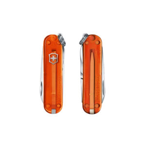 Classic Pocket Knife in Bold, Vivid Colors For more than a century, the Classic SD has been an icon of sleek functionality. And we’ve brought it bang up to date in a bold range of peppy colors like Mango Tango and Cherry Blossom that let you choose just the right tone for your personal taste. With a selection of matching accessories to complete the look, it’s the easiest lifetime commitment you’ll ever make. Product Code : 0.6223.T82G Blade, small / Scissors / Nail file | Screwdriver 2.5 mm / Key ring / Tweezers / Toothpick / Nail file A compact tool for everyday tasks Swiss made pocket knife with 7 functions Includes scissors and a nail file with screwdriver