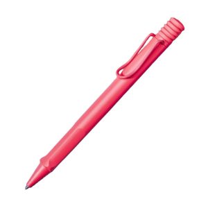 The Lamy Safari Sunset Ballpoint Pen is a special edition. This Ballpoint Pen features a Sunset (Pink) body with matching PVD plated accents. The design that everyone knows and loves, The LAMY safari has enjoyed unbroken popularity worldwide since its market launch in 1980. Ballpoint pen for everyday use with ergonomic grip. Distinctive metal clip and robust body made of resistant, ABS plastic.The ultra-simple, push-button retract mechanism is gaitered with tactile. Including giant ballpoint pen refill LAMY M16 in size M in black. Sunset (Pink) Made from Sunset (Pink) plastic barrel PVD Plated trim with Retractable mechanism Material: Plastic Black Refill has a medium nib with smooth-writing. Ballpoint pen is used with a large capacity LAMY M16 ink refill This Pen comes packed in a nice and elegant gift box Brand Origin: Germany Part No. : 4040296
