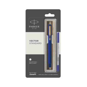 Moulded Plastic Barrel And Cap In High Gloss Colours With Matching Gold Plated Trim. Cap On / Cap Off. Supplied With Standard Roller Ball Refill With Navigator Technology. Colours : Blue Pen Opening Mechanism: Cap on/ cap off Body & Design Finish: Glossy Finish Refillable Refill Gold-plated trim Flexible stainless steel clip Attractive Blister Packing for Gift.